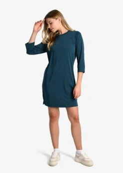 LOLE Performance Wool 3/4 Sleeve Dress - Fjord Blue