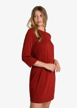 LOLE Performance Wool 3/4 Sleeve Dress - Merlot -Lole Fashion Shop LSW4392 R421 4 1900x